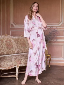 Seraphine Pink Floral Print Maternity Satin Kimono