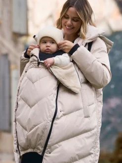 Seraphine Long 3-In-1 Maternity & Babywearing Puffa Coat Taupe Grey Best