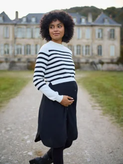 Seraphine White & Black Stripe Maternity & Nursing Knit Top Dress Online