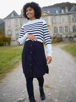 Seraphine White & Black Stripe Maternity & Nursing Knit Top Dress Online