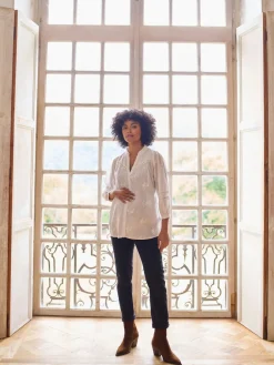 Seraphine White Ivory Maternity & Nursing Cotton Embroidered Blouse Sale