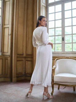 Seraphine White Ivory Occasion Maternity & Nursing Bridal Dress With Tweed Bodice & Floaty Pleated Skirt Outlet