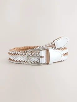 Next Hand Plaited Leather Belt Silver