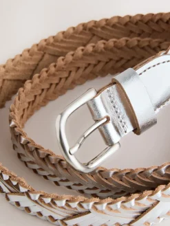 Next Hand Plaited Leather Belt Silver