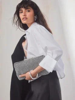 Next Sparkle Clutch Bag Silver Clearance