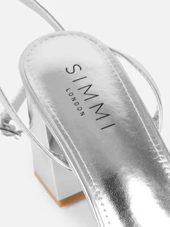 Simmi London Silver Meave Diamante Block Heeled Sandals Discount