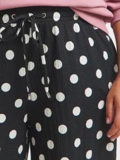 Simply Be Textured Jersey Drawstring Wide Leg Trousers Black Polka Dot Clearance