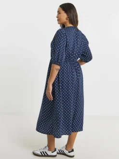 Simply Be Button Through Midi Dress Blue Sale