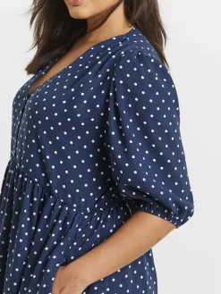 Simply Be Button Through Midi Dress Blue Sale