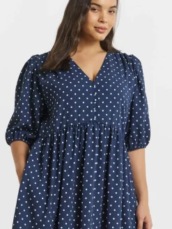 Simply Be Button Through Midi Dress Blue Sale