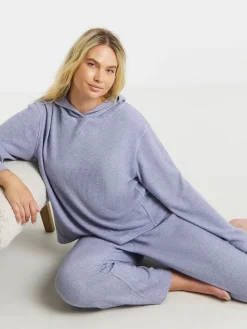 Simply Be Blue Pretty Secrets Metallic Fibre Rib Lounge Set Discount