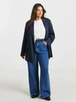 Simply Be Blue Single Breasted Ponte Blazer Clearance