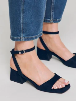 Simply Be Wide Fit Barely There Block Heel Sandals Blue Clearance