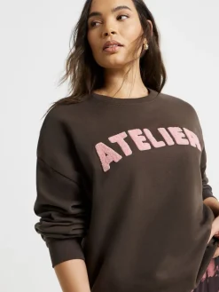 Simply Be Brown Boucle Slogan Sweatshirt Outlet