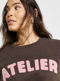 Simply Be Brown Boucle Slogan Sweatshirt Outlet