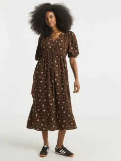 Simply Be Button Through Midi Dress Brown Outlet