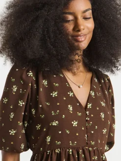 Simply Be Button Through Midi Dress Brown Outlet