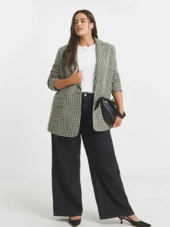 Simply Be Brown Houndstooth Single Breasted Blazer Clearance