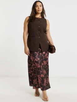 Simply Be Satin Maxi Skirt Brown Best