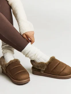 Simply Be Slingback Fluffy Slippers Brown Sale