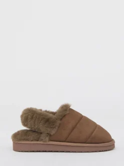 Simply Be Slingback Fluffy Slippers Brown Sale