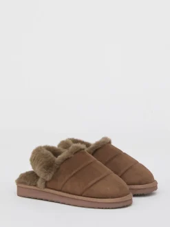 Simply Be Slingback Fluffy Slippers Brown Sale