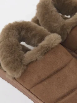 Simply Be Slingback Fluffy Slippers Brown Sale