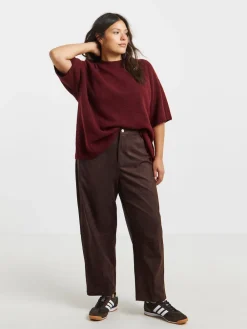 Simply Be Brown Suedette Barrel Leg Trousers Outlet