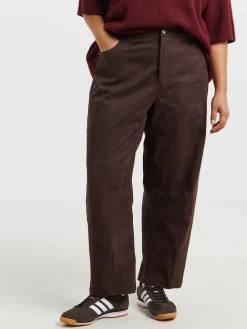 Simply Be Brown Suedette Barrel Leg Trousers Outlet
