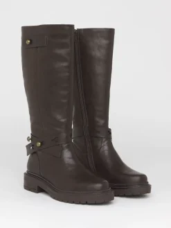 Simply Be Wide Fit Casual Knee High Boots With Wrap Detail Brown Hot