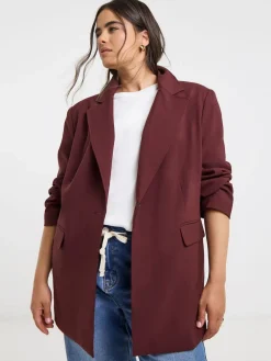 Simply Be Oversized Single Breasted Blazer Burgundy Red Best