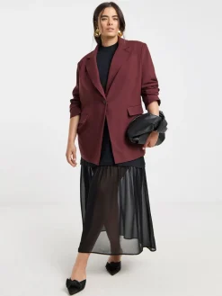 Simply Be Oversized Single Breasted Blazer Burgundy Red Best