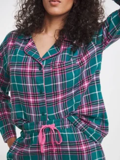 Simply Be Green Pretty Secrets Lurex Check Button Through Pyjamas Set Sale
