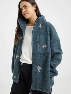 Simply Be Grey Floral Borg Embroided Slogan Sweatshirt Clearance