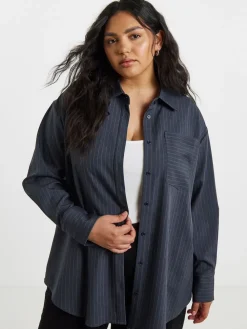 Simply Be Grey Oversized Pinstripe Shirt Hot