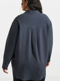 Simply Be Grey Oversized Pinstripe Shirt Hot