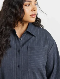 Simply Be Grey Oversized Pinstripe Shirt Hot