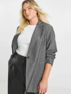 Simply Be Grey Relaxed Pinstripe Blazer Online
