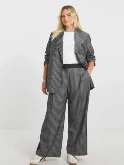 Simply Be Grey Relaxed Pinstripe Blazer Online