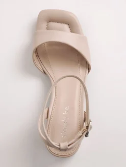 Simply Be Barely There on Low Block Heels in Extra Wide Fit Natural New