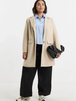 Simply Be Longline Faux Wool Coat Natural Hot