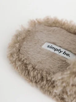 Simply Be Shaggy Fur Mule Slippers Natural New