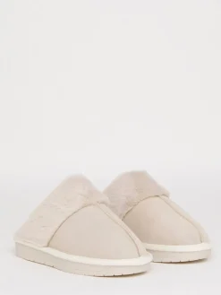 Simply Be Standard Fit Faux Fur Lined Suede Mule Slippers Natural