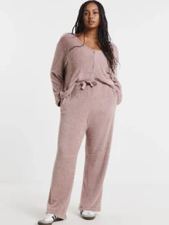 Simply Be Pink Ribbed Wide Leg Joggers Discount