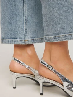 Simply Be Extra Wide Fit Slingback Court Shoes Silver Clearance