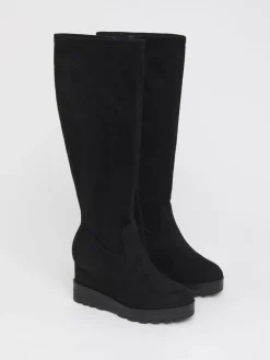 Simply Be Wide Fit Stretch Wedge Knee High Boots Soft Black