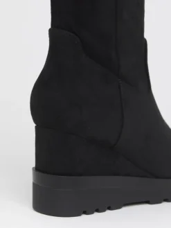 Simply Be Wide Fit Stretch Wedge Knee High Boots Soft Black