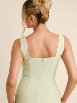 Six Stories Green Square Neck Crepe Bridesmaid Dress with Neck Scarf Outlet