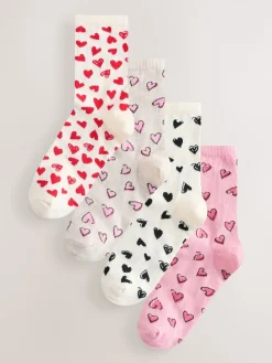 Next Ankle Socks 4 Pack Sketchy Heart Hot