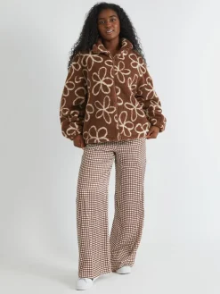 Skinnydip Brown Doodle Flower Borg Jacket in Brown Outlet